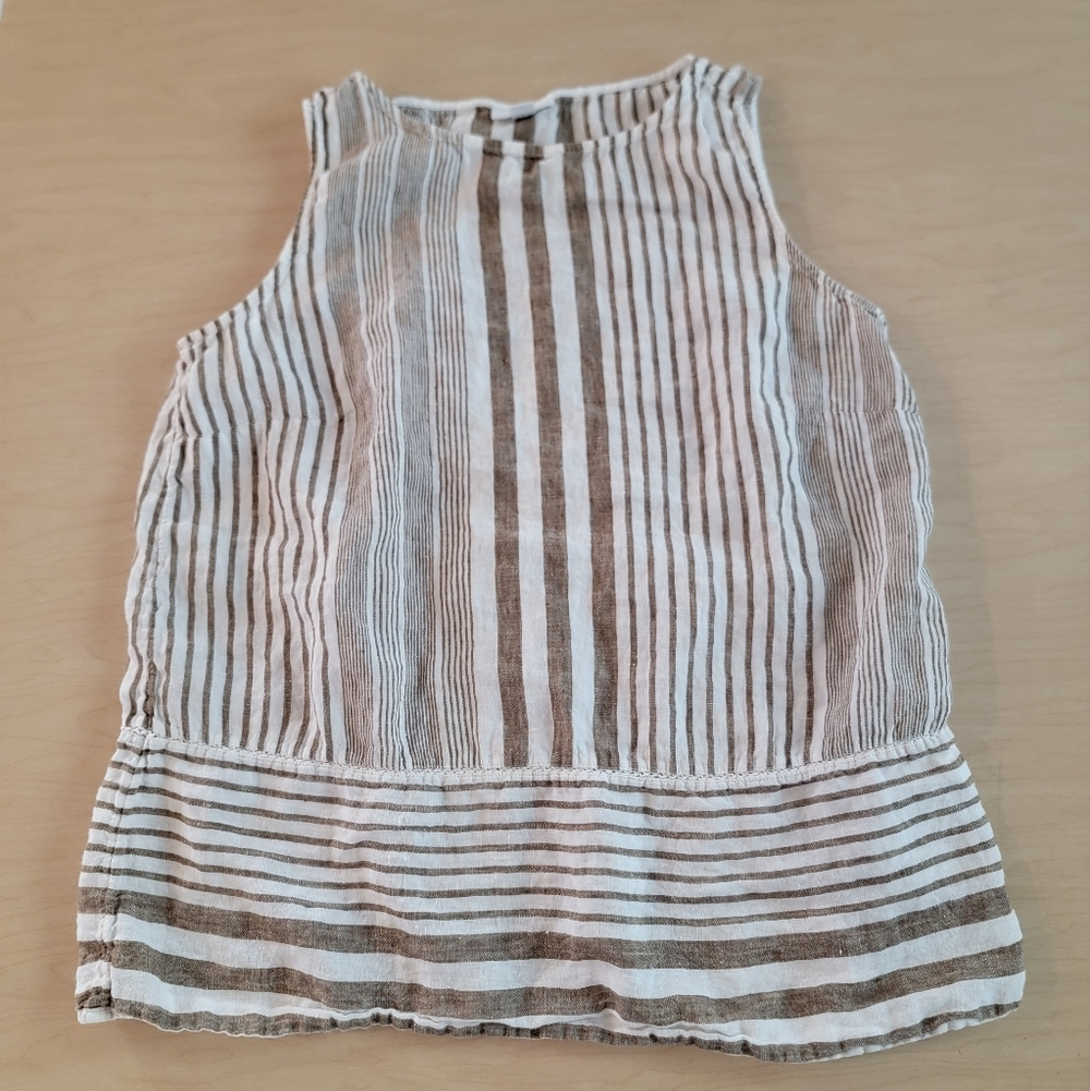 J. Jill 100% Linen Brown and White Striped Tank Top Medium